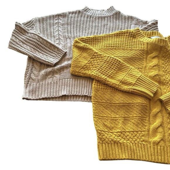 Time and Tru Lot Of 2 Women's Size L Yellow Beige Pullover Mixed Stitch Sweaters - Picture 11 of 13